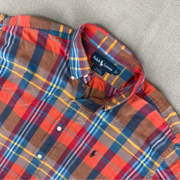 Polo Ralph Lauren Blake Shirt Mens L Colorful Madras Plaid Button Up 100% Cotton - Picture 1 of 13